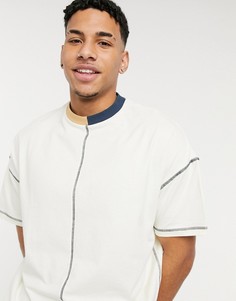 Футболка в стиле oversized с комбинированной отделкой на воротнике и разрезом сбоку ASOS DESIGN-Белый