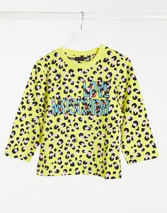 Желтый свитшот с ярким леопардовым принтом и логотипом Love Moschino
