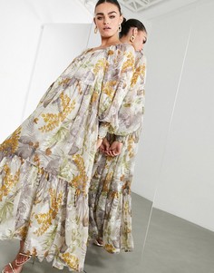 Атласное платье макси в стиле oversized с цветочным принтом и квадратным вырезом ASOS EDITION-Многоцветный