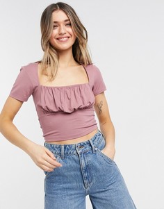 Розовый топ с квадратным вырезом и сборками ASOS DESIGN-Розовый цвет