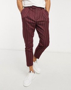 Бордовые суженные книзу строгие брюки в полоску ASOS DESIGN-Красный