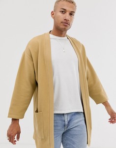 Бежевый тикотажный кардиган-кимоно в рубчик ASOS DESIGN