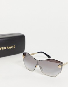 Солнцезащитные очки черно-золотистого цвета с шестиугольными линзами без оправы Versace-Черный цвет