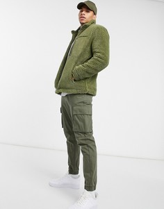 Куртка цвета хаки из искусственного меха Topman-Коричневый цвет