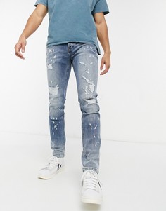 Светлые выбеленные джинсы скинни с рваной отделкой Topman-Голубой