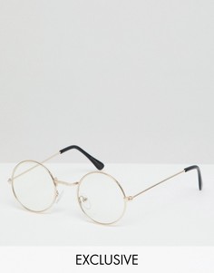 Круглые очки с прозрачными стеклами в золотистой оправе Reclaimed Vintage inspired-Золотистый