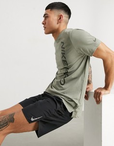 Футболка цвета хаки с логотипом Nike Training Pro-Зеленый цвет