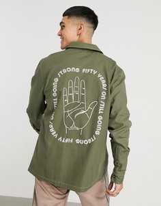 Рубашка навыпуск цвета хаки с карманами и принтом в виде ладони на спине ASOS DESIGN-Зеленый цвет