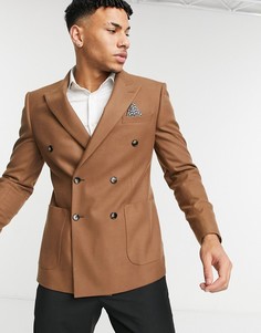 Бежевый двубортный пиджак приталенного кроя Moss London-Светло-коричневый