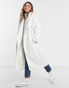 Пальто кремового цвета с каскадным воротником ASOS DESIGN-Кремовый