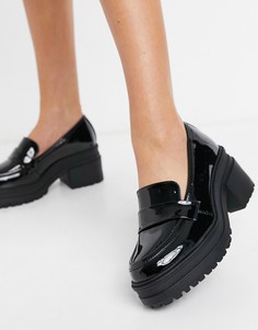 Черные лакированные лоферы на массивной подошве со средним каблуком ASOS DESIGN Simone-Черный цвет