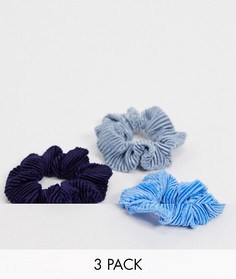 3 синие плиссированные вельветовые резинки для волос ASOS DESIGN-Мульти