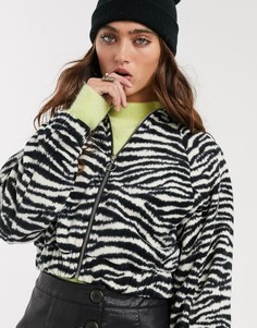 Флисовый топ на молнии с зебровым принтом Bershka-Мульти