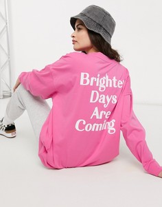 Розовый oversized-лонгслив с надписью "Brighter Days Are Coming" ASOS DESIGN-Розовый цвет