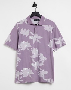 Свободная фиолетовая футболка-поло с короткими рукавами и цветочным принтом ASOS DESIGN-Сиреневый