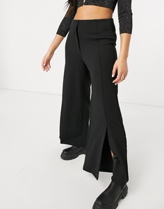 Черные брюки с широкими штанинами и разрезами спереди Vila-Черный цвет