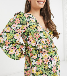 Платье макси с запахом спереди и цветочным принтом в виде роз ASOS DESIGN Maternity-Многоцветный
