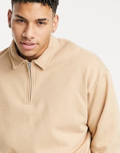 Бежевый свитшот в стиле oversized с воротником-поло ASOS DESIGN-Сиреневый