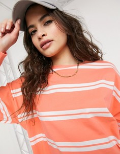 Лонгслив в двойную полоску с манжетами абрикосового цвета ASOS DESIGN-Многоцветный