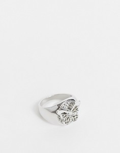 Серебристое кольцо-печатка с бабочкой ASOS DESIGN-Серебристый