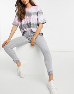 Серые зауженные джинсы с отворотами и эффектом кислотной стирки River Island Molly-Серый