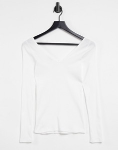 Белый лонгслив с V-образным вырезом River Island