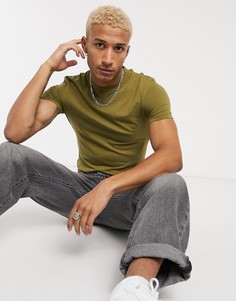 Обтягивающая футболка из органического хлопка цвета хаки ASOS DESIGN-Зеленый