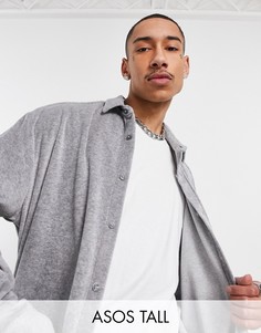 Серая меланжевая oversized-рубашка из велюра в стиле 90-х ASOS DESIGN Tall-Серый