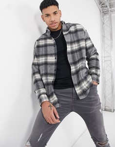 Серая oversized-рубашка в крупную клетку из ткани с добавлением шерсти в стиле 90-х ASOS DESIGN-Серый