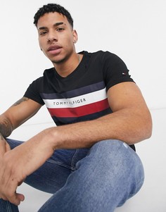 Черная футболка с большим логотипом с полосками Tommy Hilfiger-Черный цвет