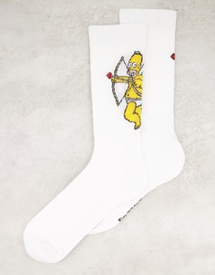 Спортивные носки с принтом Гомера в образе купидона в День святого Валентина ASOS DESIGN-Белый