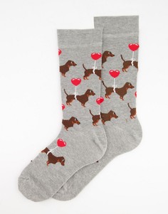 Носки до щиколотки с рисунком таксы на тему Дня святого Валентина ASOS DESIGN-Многоцветный