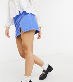 Вельветовая мини-юбка из денима синего цвета с разрезом спереди ASOS DESIGN Petite-Голубой