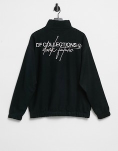 Черный флисовый свитшот с короткой молнией и принтом логотипа на спине ASOS Dark Future-Черный цвет