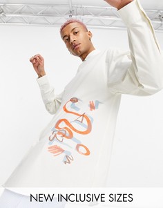 Рубашка цвета экрю в стиле oversized с неразборчивым принтом ASOS DESIGN-Бежевый