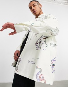 Рубашка в стиле super oversized из ткани рип-стоп с неразборчивым принтом ASOS DESIGN-Бежевый