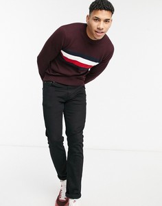 Бордовый джемпер с круглым вырезом и полосками на груди Tommy Hilfiger-Красный