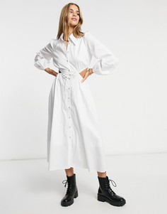 Платье-рубашка миди из пике с вырезом Fashion Union-Белый