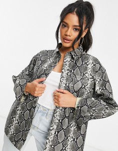 Куртка-рубашка из искусственной кожи со змеиным принтом ASOS DESIGN-Многоцветный