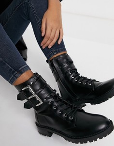 Черные байкерские ботинки с пряжкой Bershka-Черный цвет