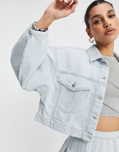 Светлая выбеленная куртка из переработанного денима с объемными рукавами ASOS DESIGN - от комплекта-Голубой