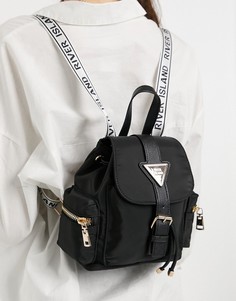 Черный рюкзак с пряжкой и контрастными ремешками River Island-Черный цвет