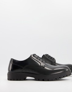 Черные кожаные дерби на шнуровке с черной подошвой ASOS DESIGN-Черный цвет