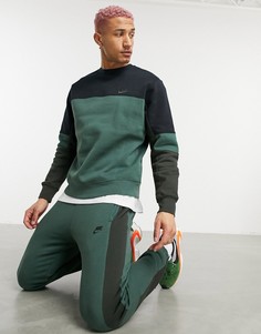 Джоггеры цвета хаки с манжетами и контрастными вставками Nike-Зеленый цвет