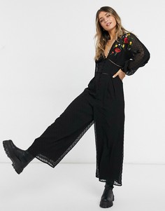 Черный комбинезон из сетки добби с вышивкой спереди ASOS DESIGN-Черный цвет