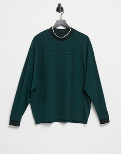 Темно-зеленый oversized-лонгслив из органической ткани пике ASOS DESIGN-Зеленый цвет