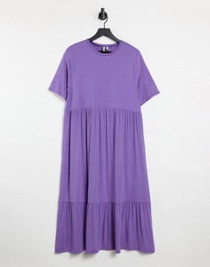 Ярусное свободное платье-футболка миди фиолетового цвета ASOS DESIGN-Сиреневый