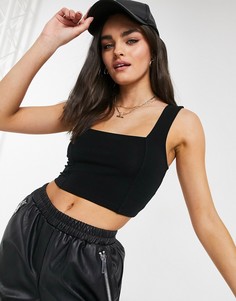 Черный кроп-топ на бретелях из органического хлопка с квадратным вырезом ASOS DESIGN-Черный цвет