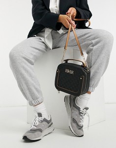 Черная объемная сумка через плечо с ручкой сверху и логотипом River Island-Черный цвет