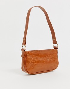 Коричневая сумка на плечо с крокодиловым принтом в стиле 90-х ASOS DESIGN-Светло-коричневый